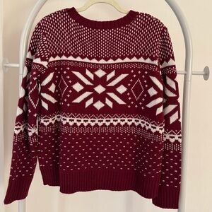POL Maroon and White Winter Motif Sweater